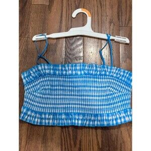 Colsie Blue Gingham Smocked Plaid Bandeau Top Crop Strap